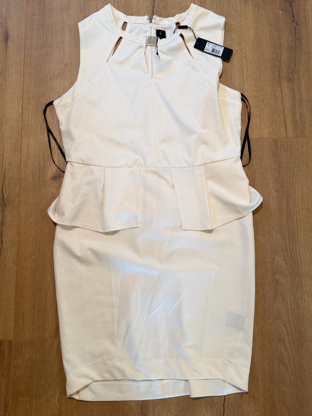Kardashian Kollection Sleeveless Peplum Sheath Dress in Soft Cream